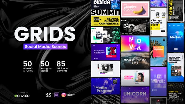 Grids – Social Media Scenes Videohive – After Effects Template (24796583) -FrameVault
