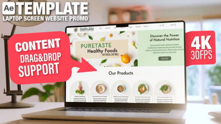 Videohive Laptop Screen Mockup in Cozy Room – 30sec Website or Application Promo – 6 Scenes AE Template